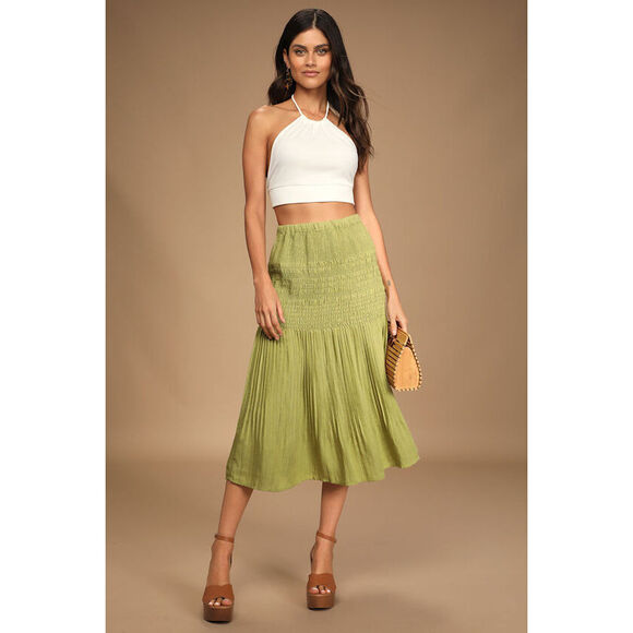 Lulus Dresses & Skirts - Lulus Out In The Sun Lime Green Smocked Midi Skirt - Size S